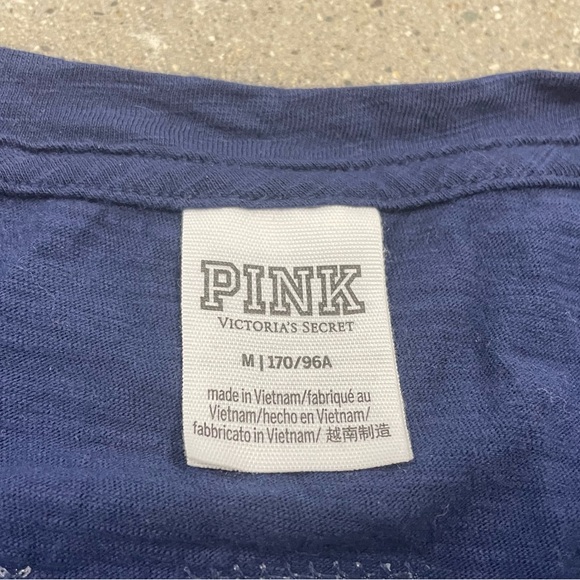 Navy Victoria's Secret PINK Sequin Shine Campus Short Sleeve Tee size Medium - Picture 8 of 8